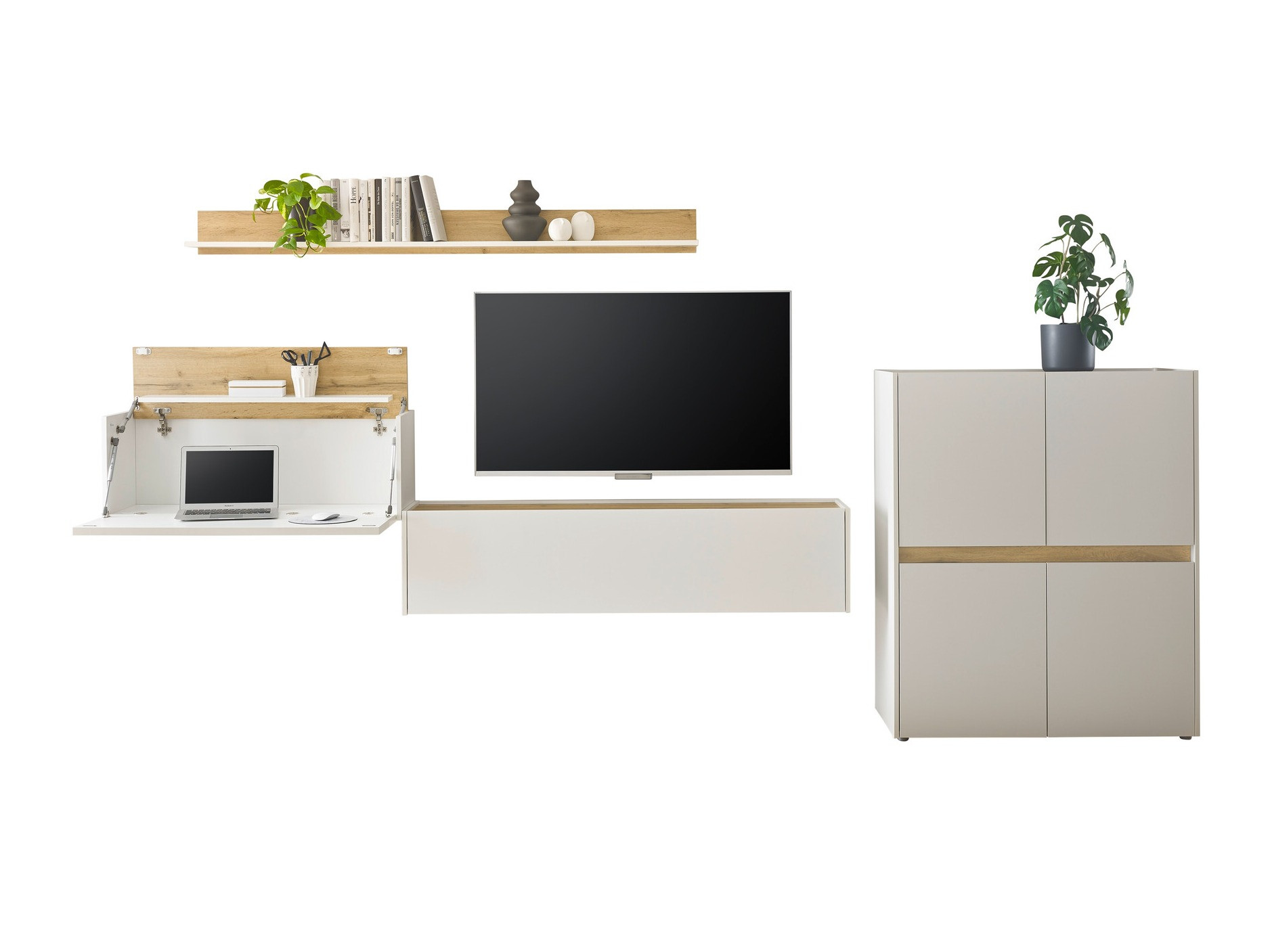 Set za dnevnu sobu Elbsori 144 (Belo + Hrast Votan)
