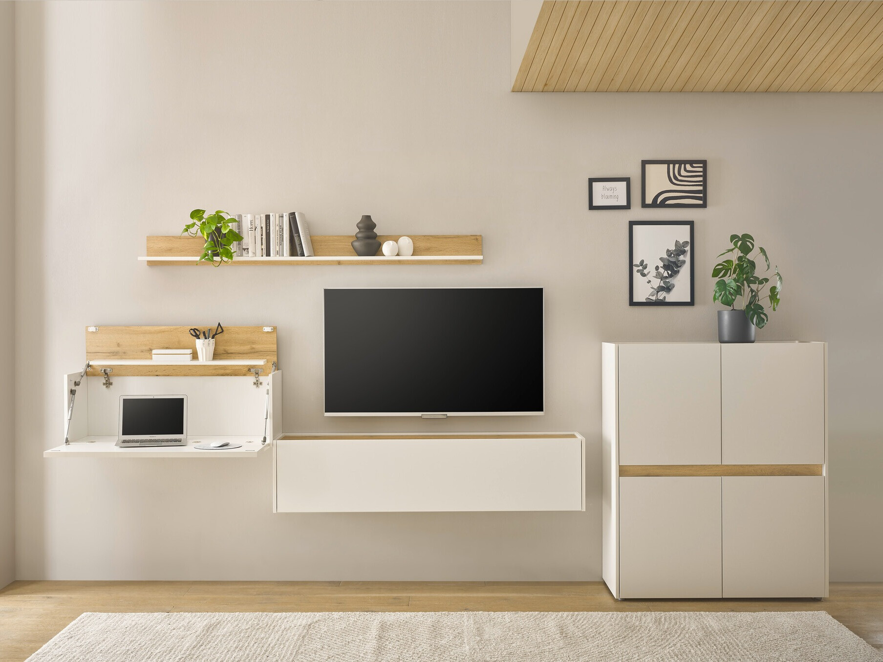 Set za dnevnu sobu Elbsori 144 (Belo + Hrast Votan)