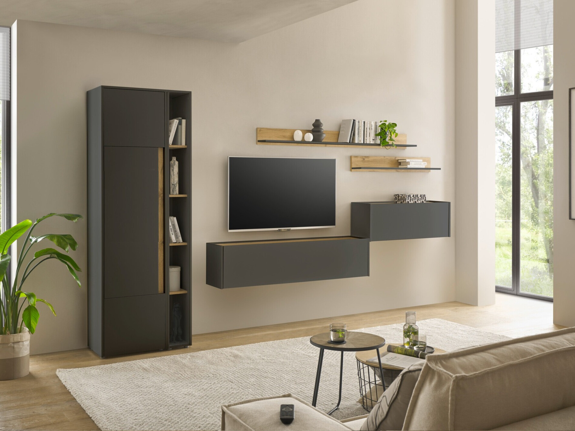 Set za dnevnu sobu Elbsori 145 (Antracit + Hrast Votan)