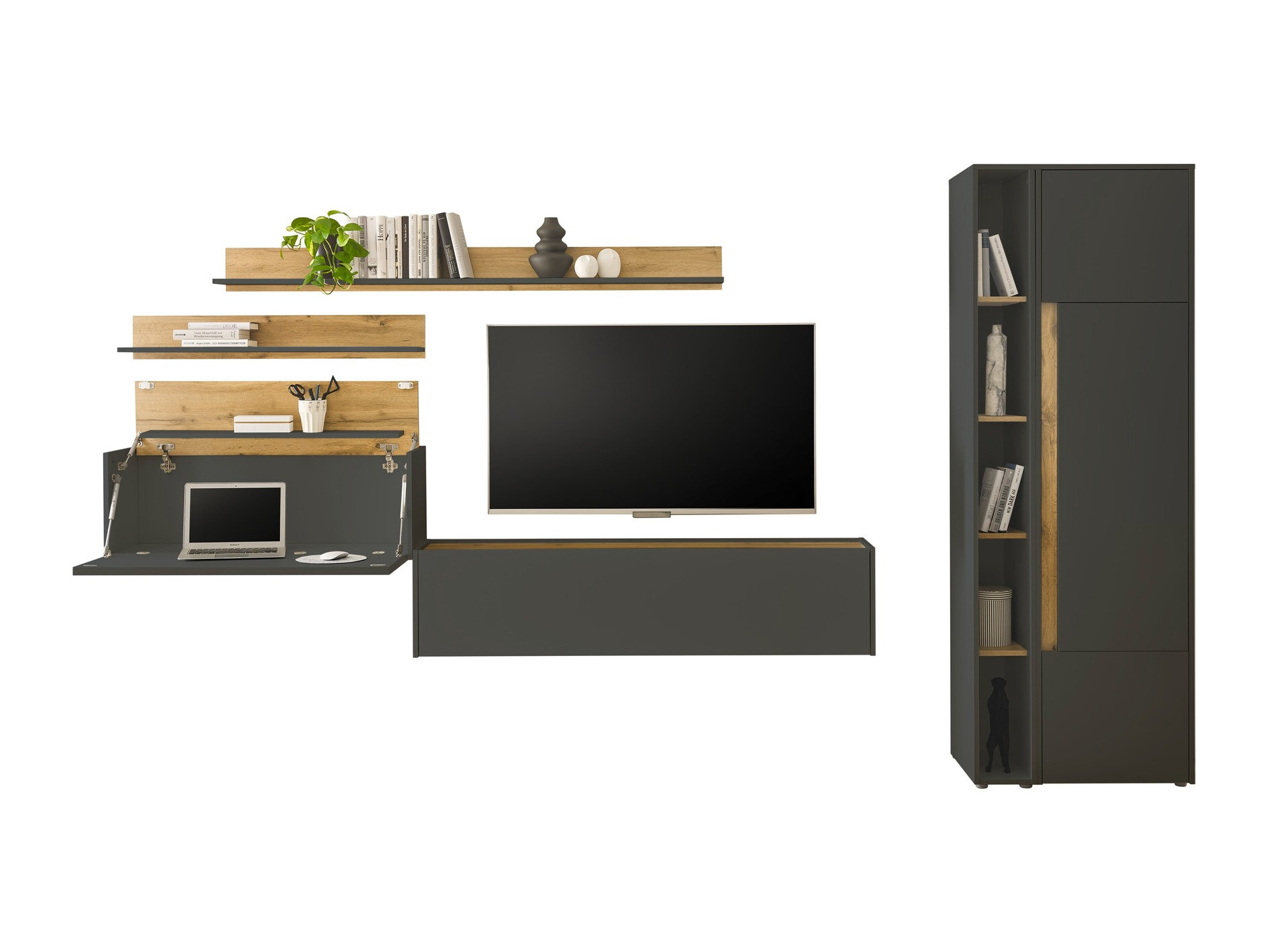 Set za dnevnu sobu Elbsori 145 (Antracit + Hrast Votan)