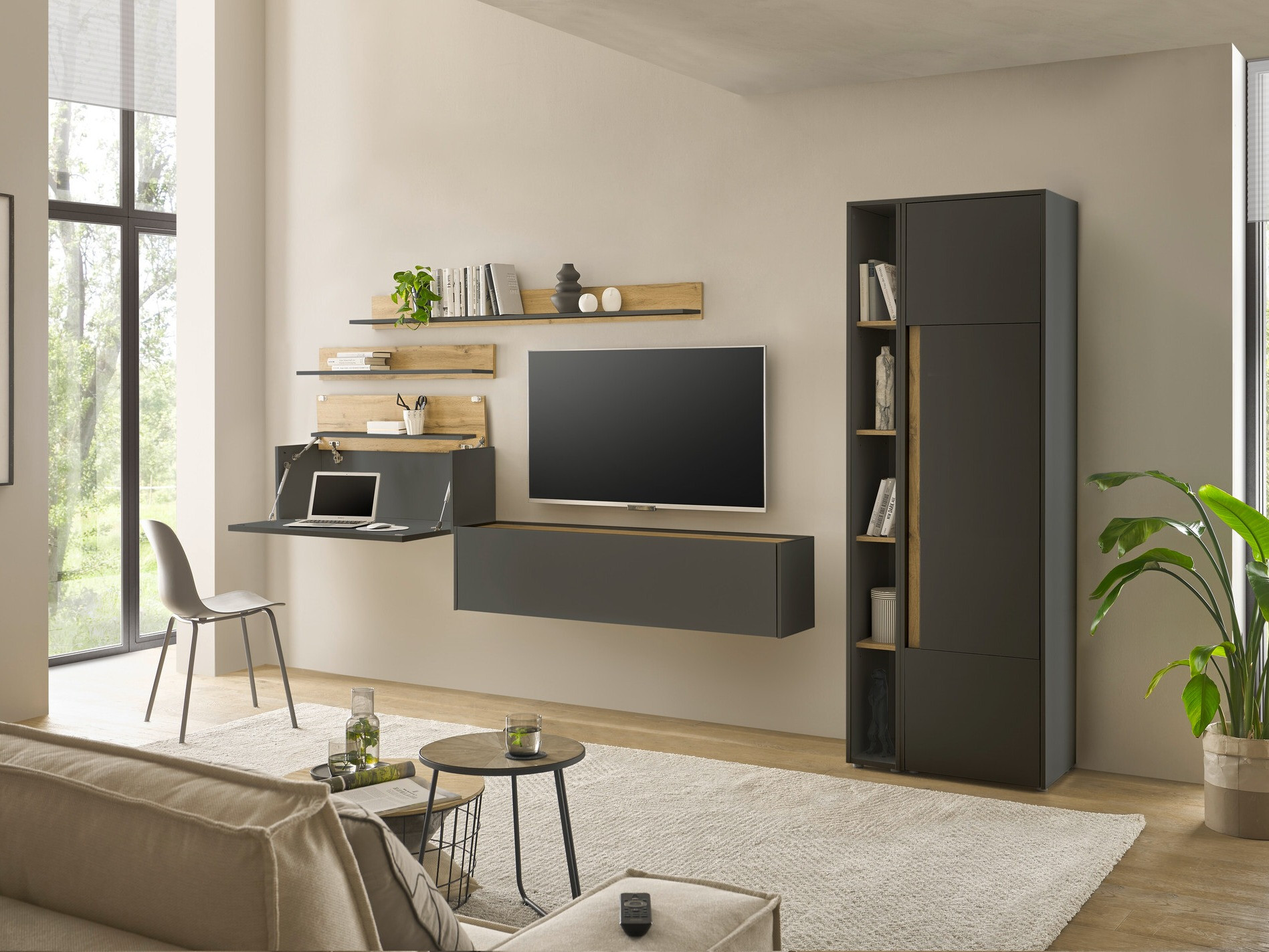 Set za dnevnu sobu Elbsori 145 (Antracit + Hrast Votan)