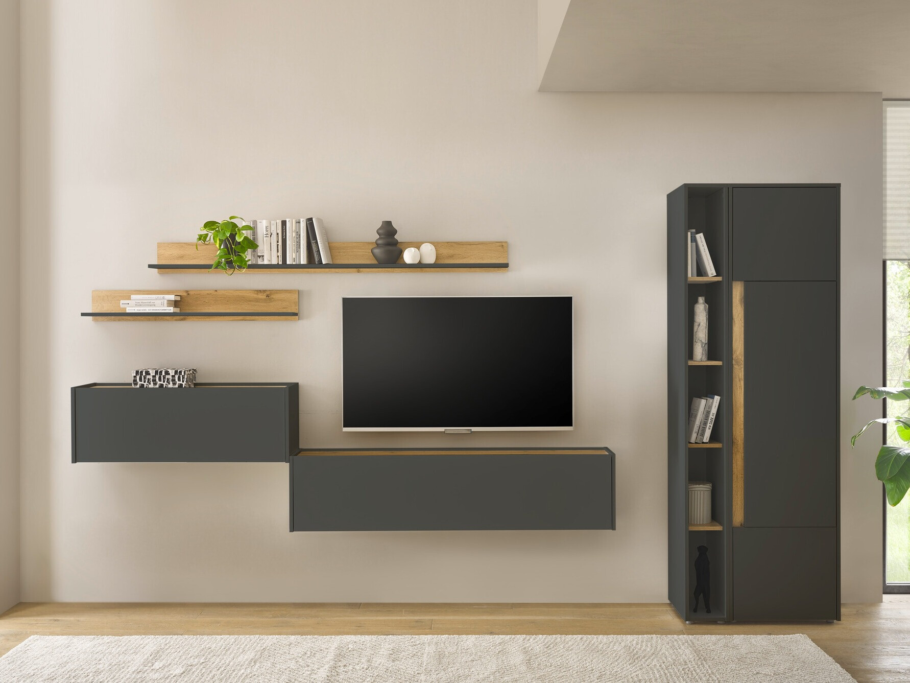 Set za dnevnu sobu Elbsori 145 (Antracit + Hrast Votan)