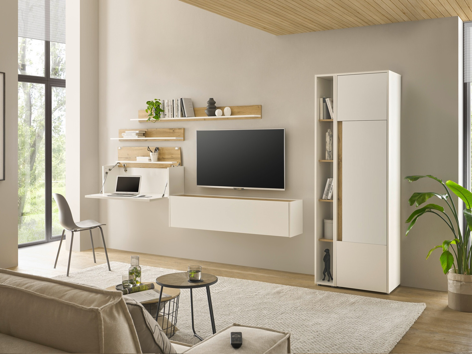 Set za dnevnu sobu Elbsori 145 (Belo + Hrast Votan)