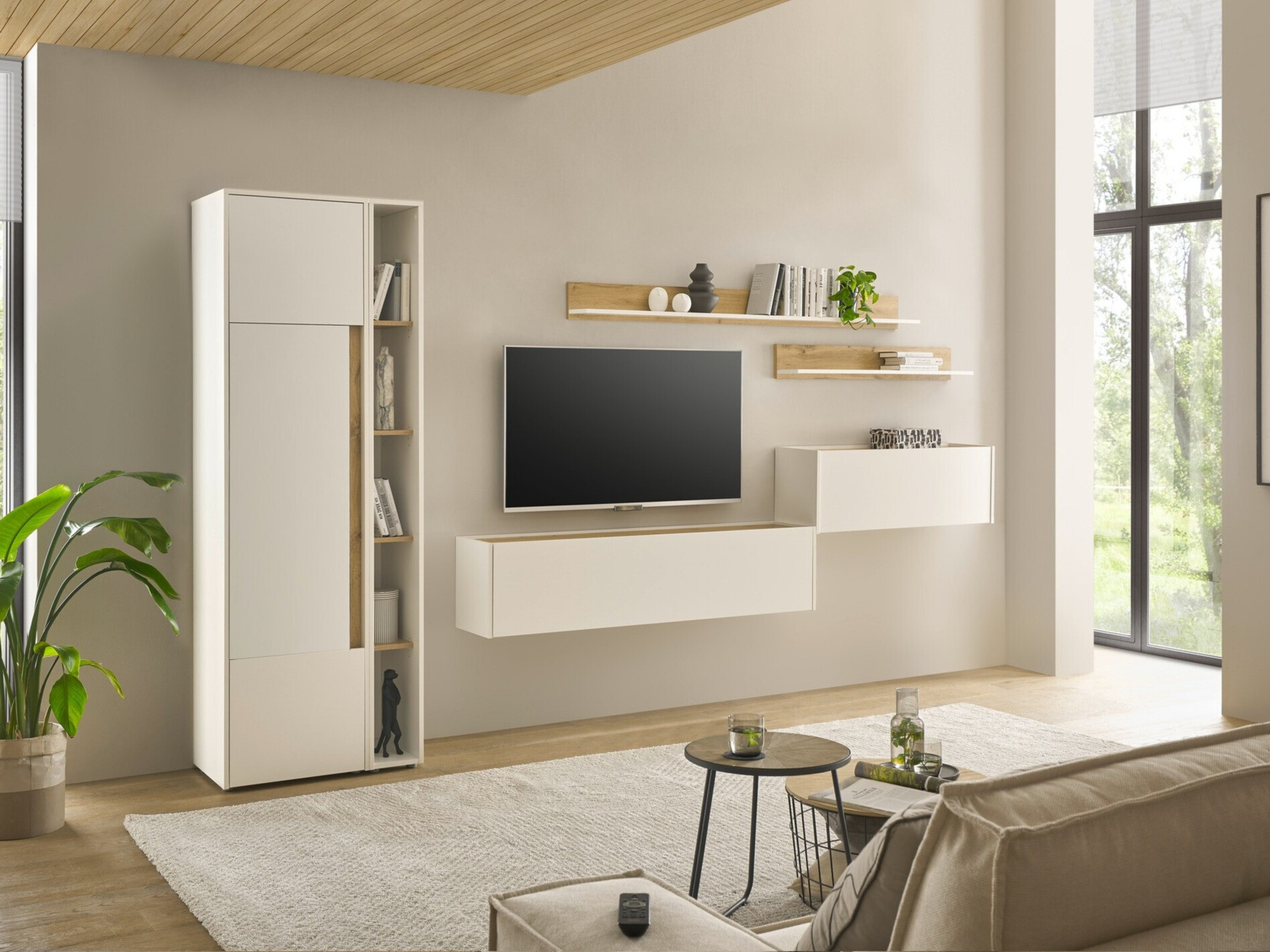 Set za dnevnu sobu Elbsori 145 (Belo + Hrast Votan)