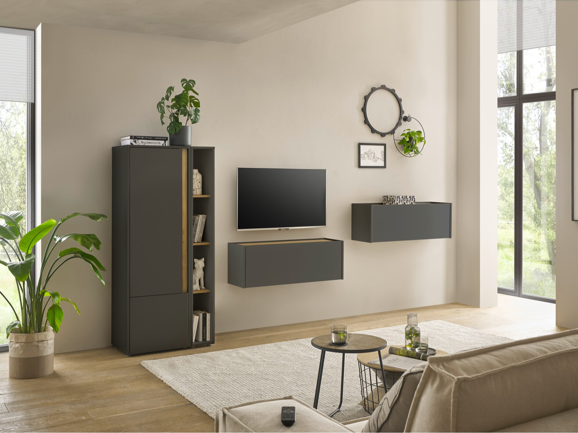 Set za dnevnu sobu Elbsori 146 (Antracit + Hrast Votan)