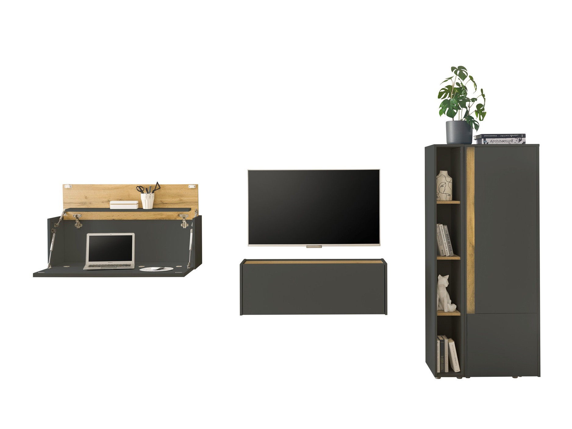 Set za dnevnu sobu Elbsori 146 (Antracit + Hrast Votan)