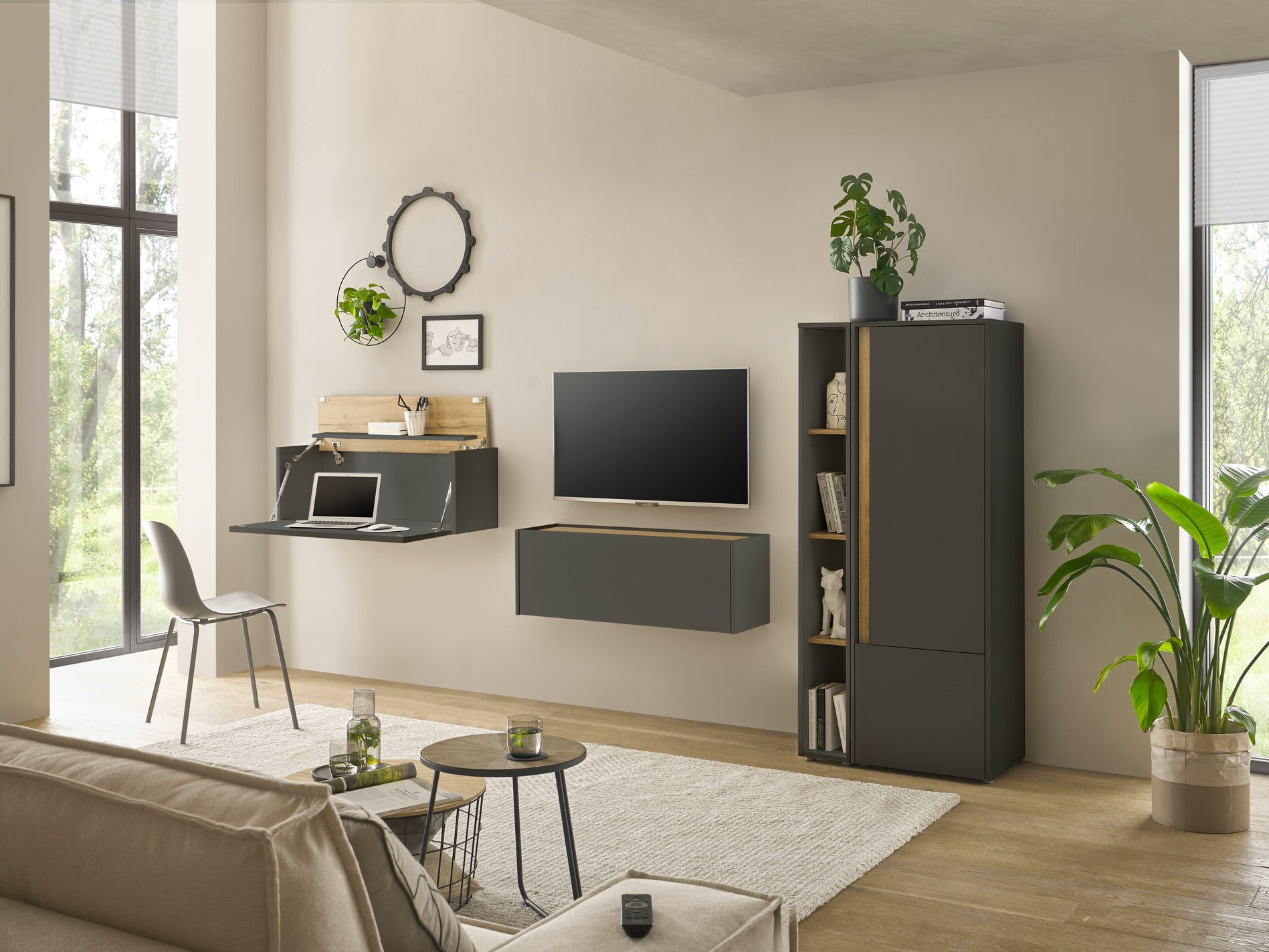 Set za dnevnu sobu Elbsori 146 (Antracit + Hrast Votan)