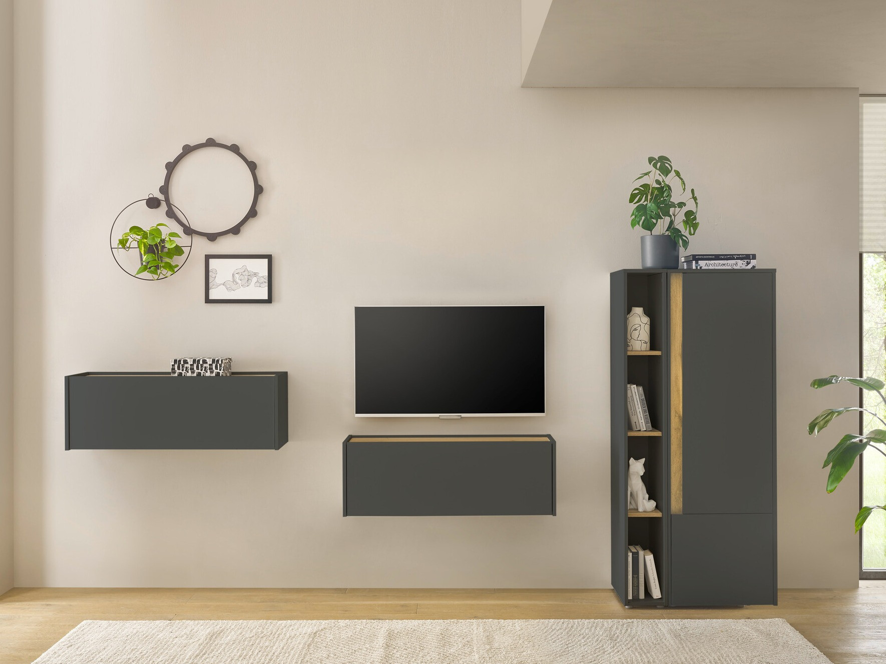 Set za dnevnu sobu Elbsori 146 (Antracit + Hrast Votan)