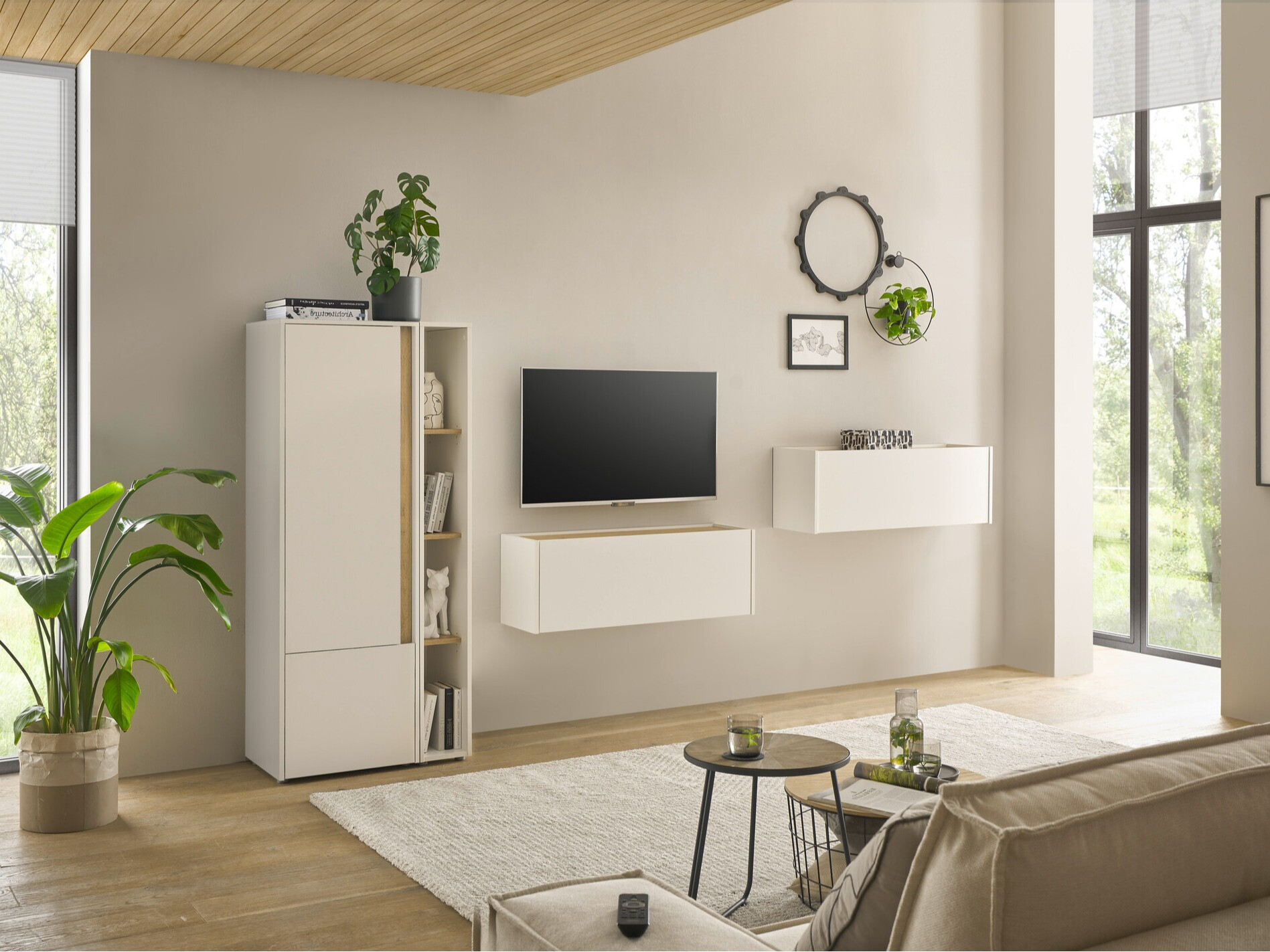 Set za dnevnu sobu Elbsori 146 (Belo + Hrast Votan)