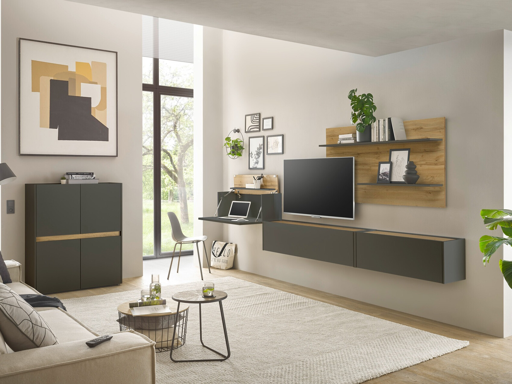 Set za dnevnu sobu Elbsori 147 (Antracit + Hrast Votan)