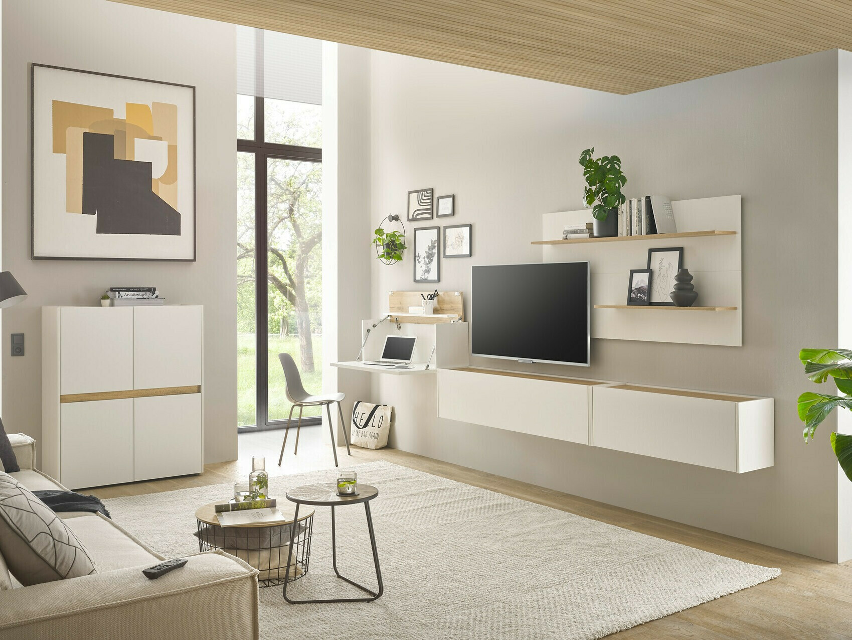 Set za dnevnu sobu Elbsori 147 (Belo + Hrast Votan)
