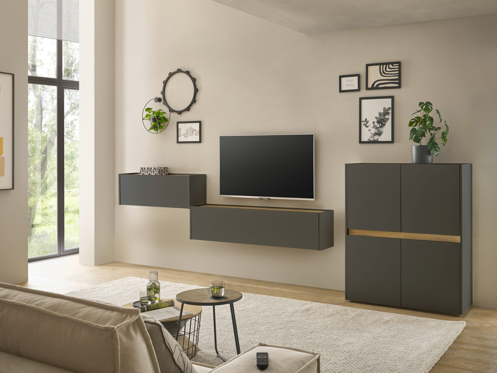 Set za dnevnu sobu Elbsori 148 (Antracit + Hrast Votan)