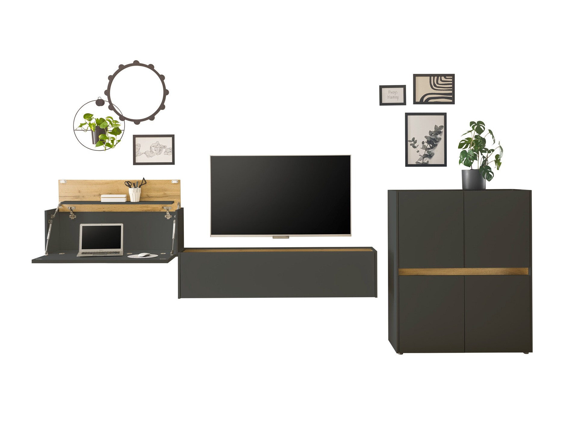 Set za dnevnu sobu Elbsori 148 (Antracit + Hrast Votan)