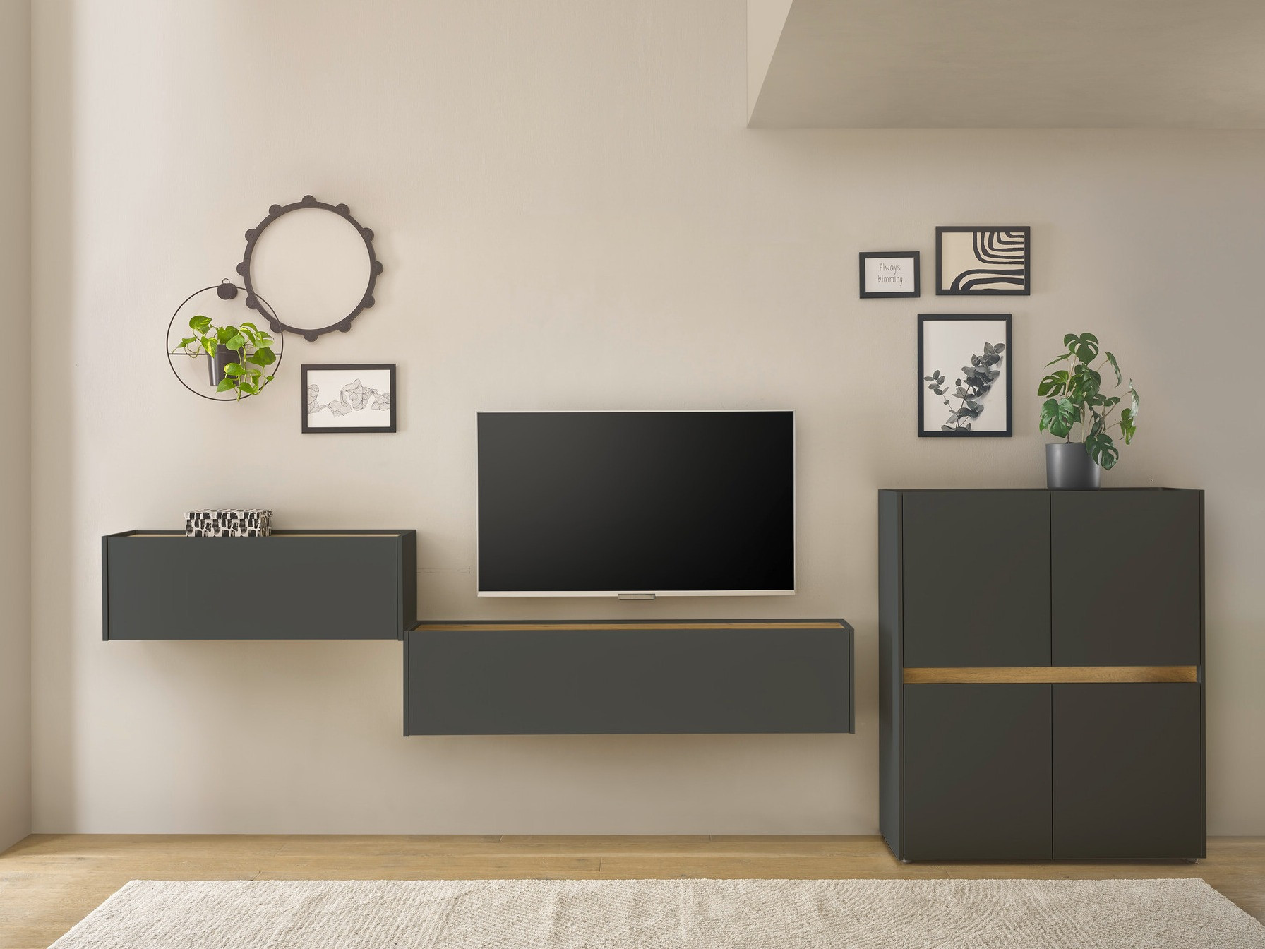 Set za dnevnu sobu Elbsori 148 (Antracit + Hrast Votan)
