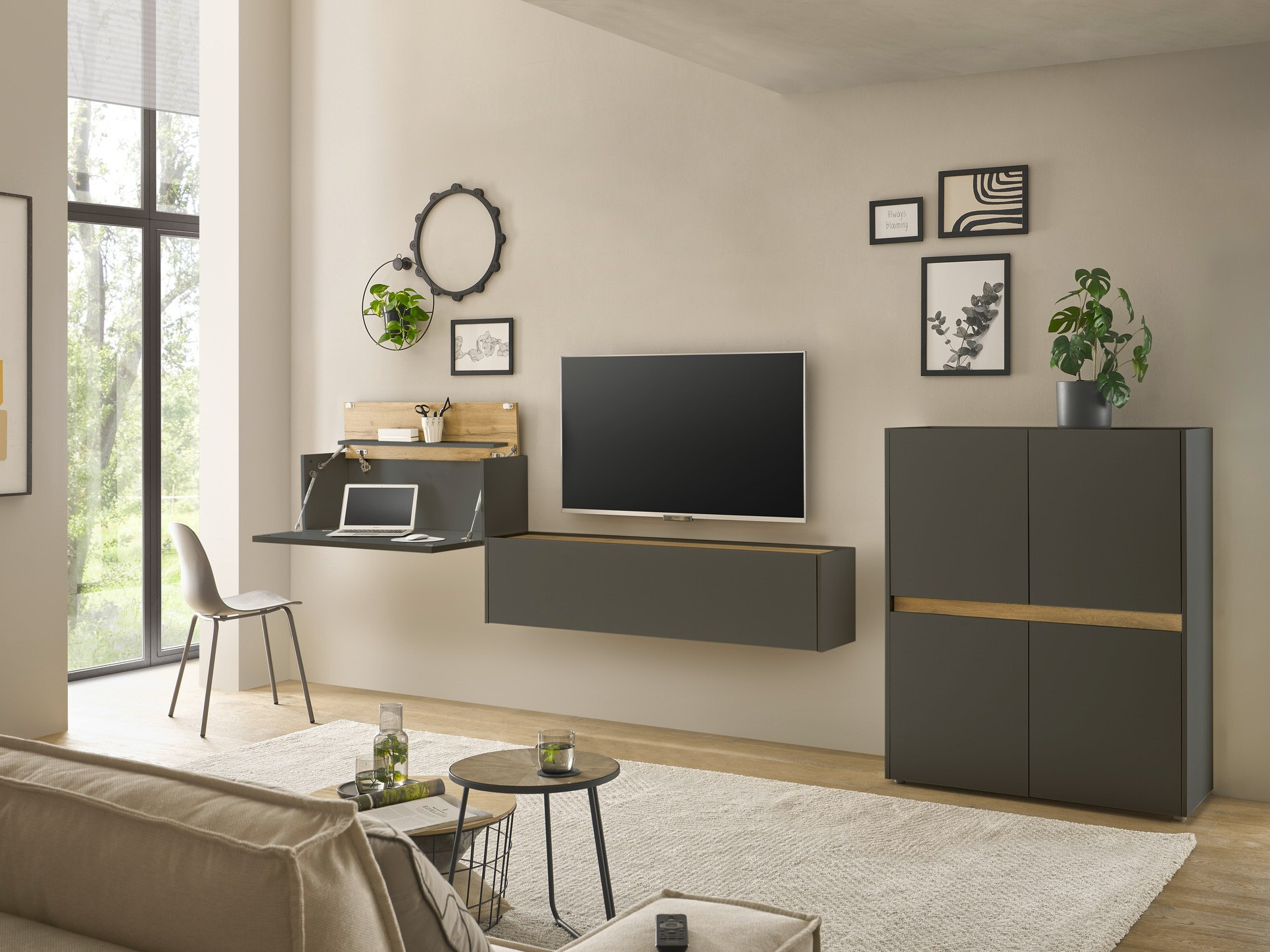 Set za dnevnu sobu Elbsori 148 (Antracit + Hrast Votan)