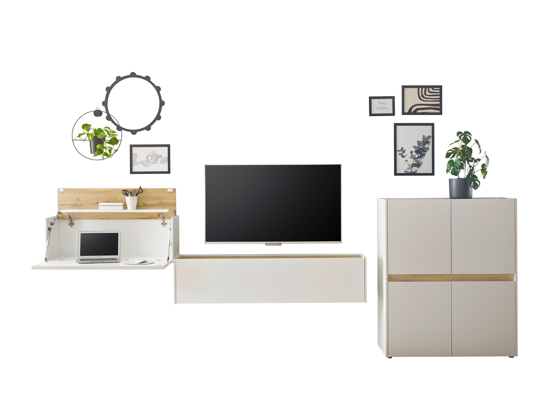 Set za dnevnu sobu Elbsori 148 (Belo + Hrast Votan)