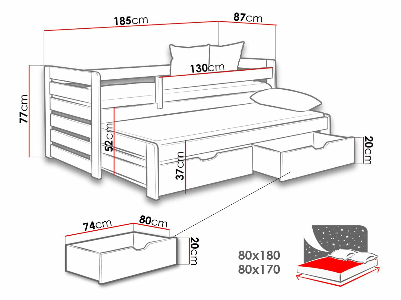 Krevet Henderson 127 (Belo + Sivo)