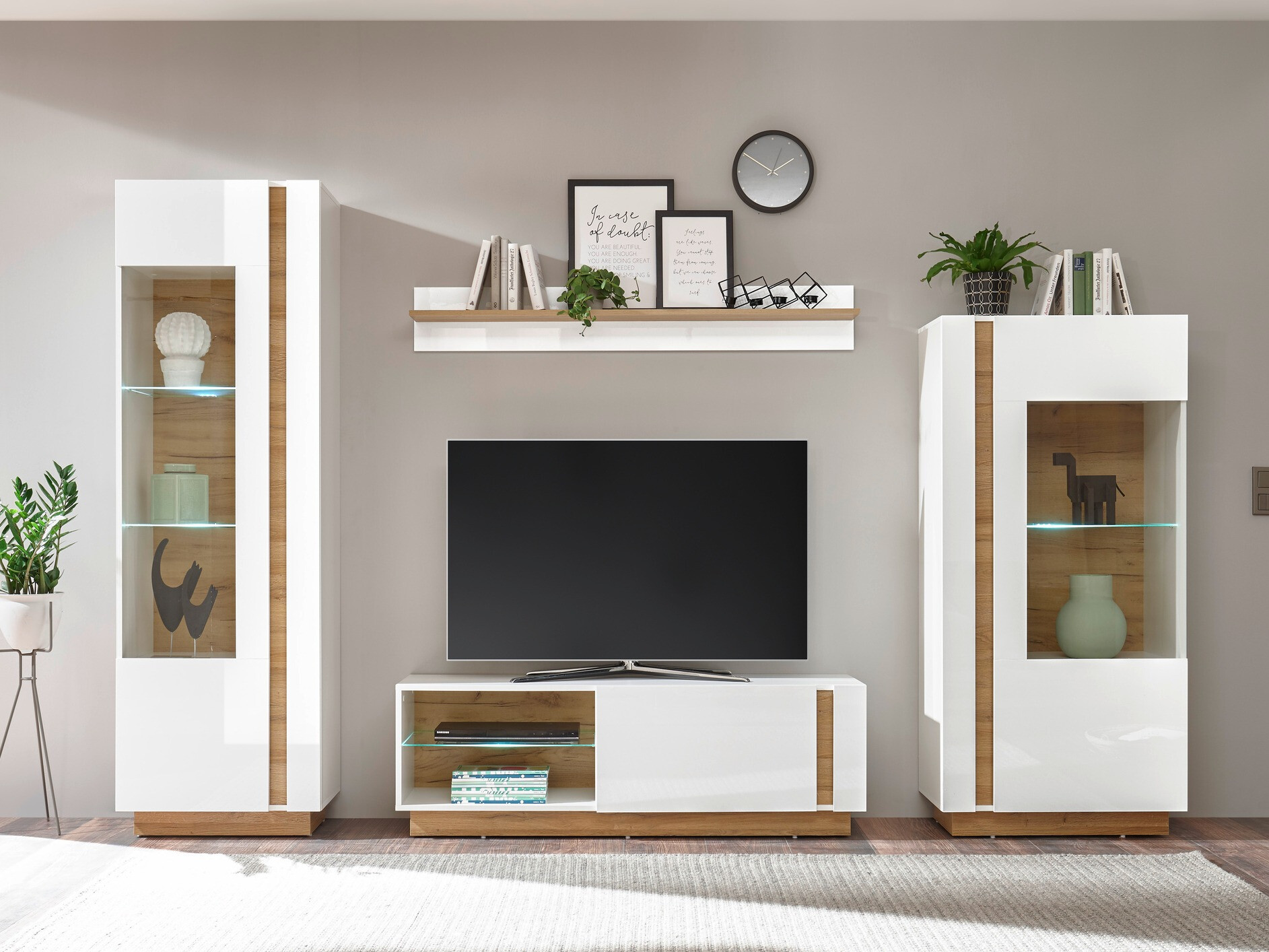 Set za dnevnu sobu Veropho 110 (Sjajno belo + Grandson hrast)