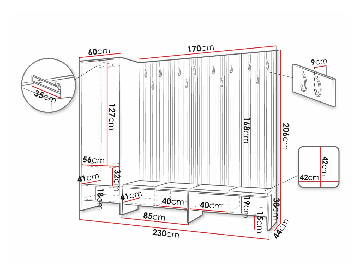 Set za hodnik Hartford 484 (Zanatski hrast + Soft 017)