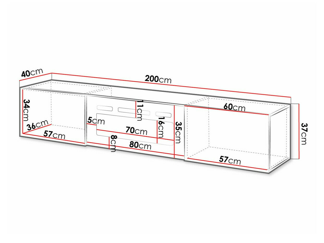 TV sto Charlotte 162 (Crno + Crna visoki sjaj)