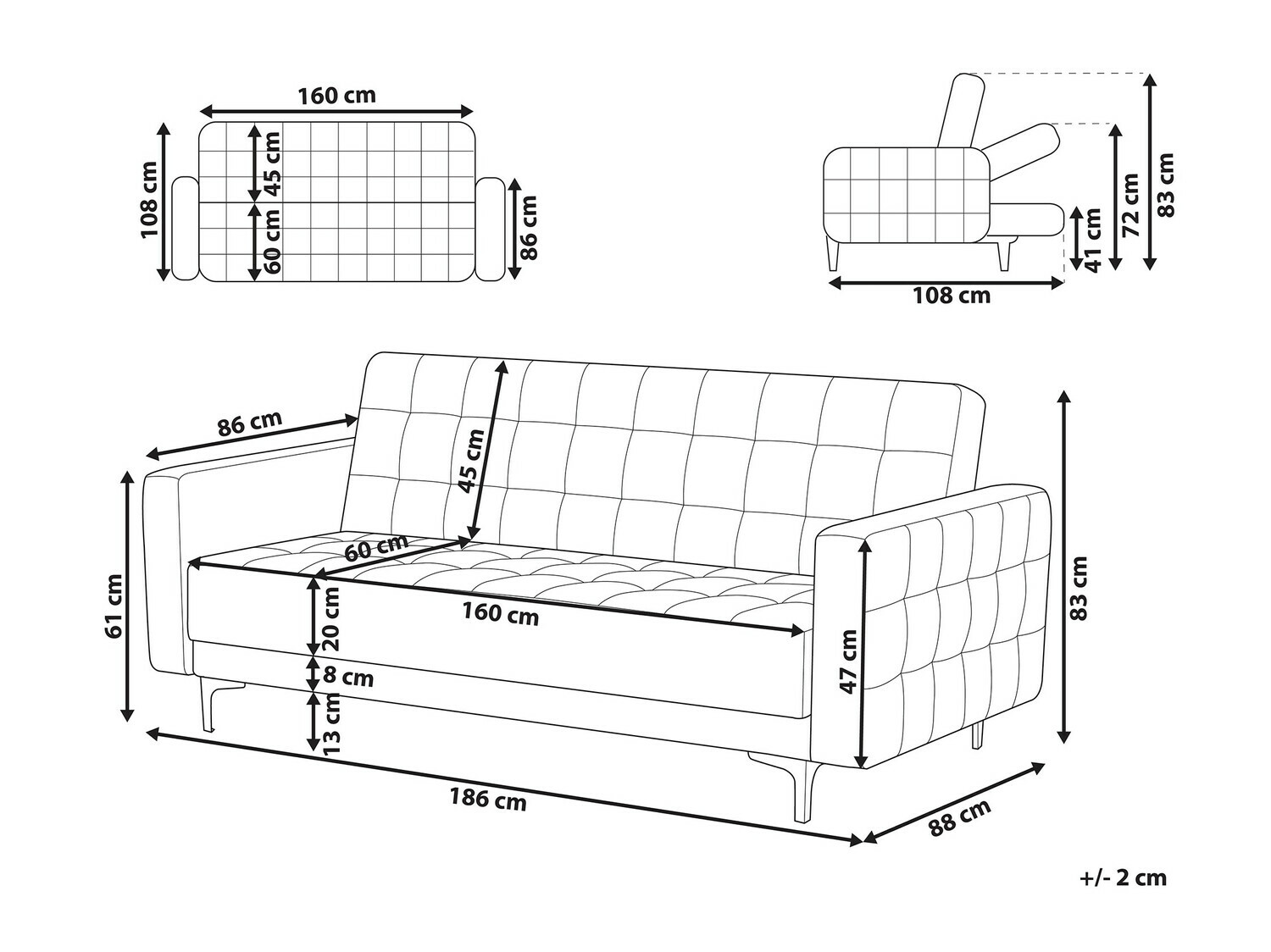 Sofa na razvlačenje Felvena 100 (Crno)