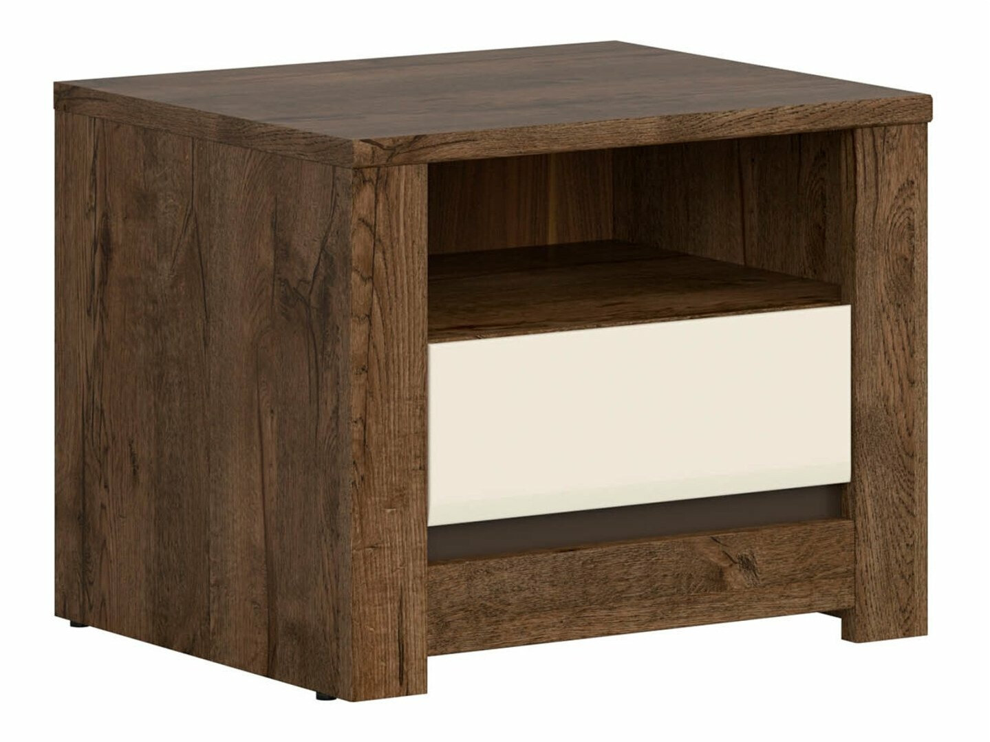 Noćni ormarić Ophevaru 115 (Sjajna krema + April hrast)