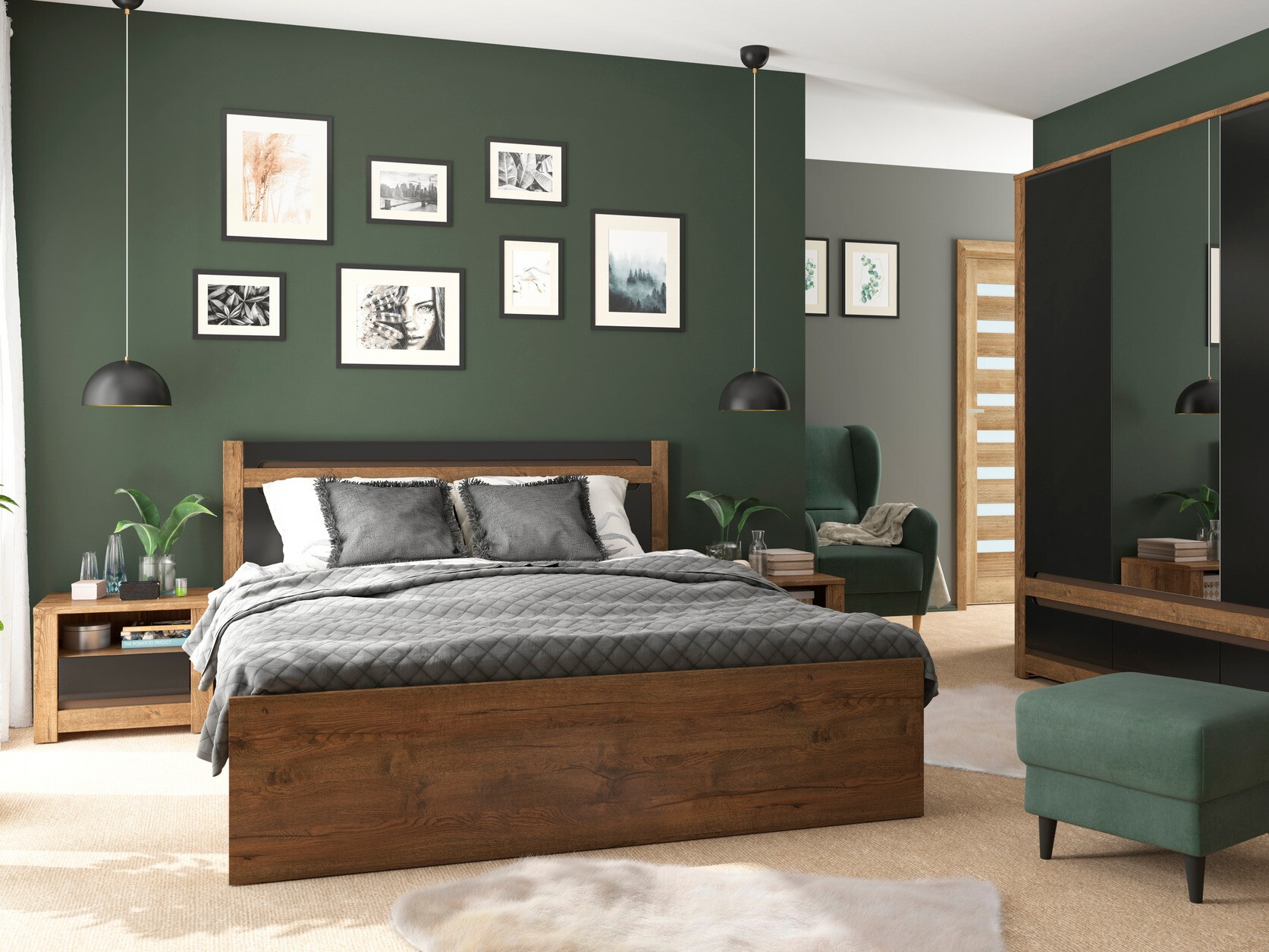 Noćni ormarić Ophevaru 115 (Sjajno krem + April hrast)