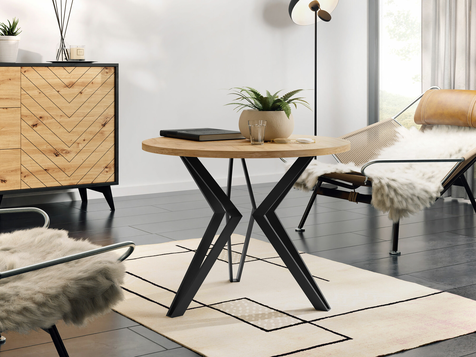 Stočić za kafu Dearborn 105 (Zlatni hrast + Crno)