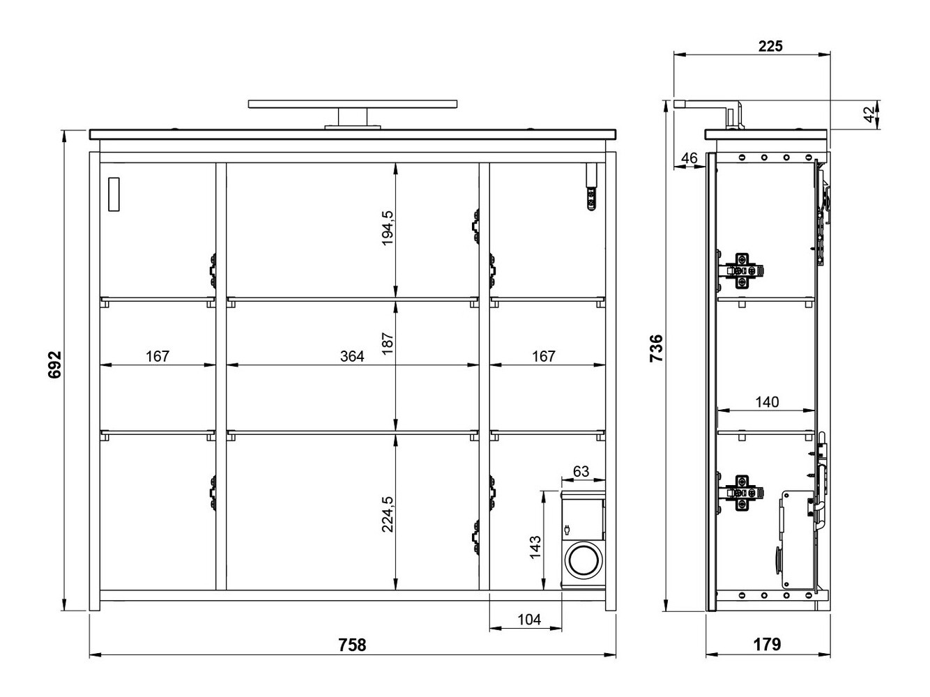 Ormarić za kupatilo sa ogledalom Larsalu 104 (Graphite)