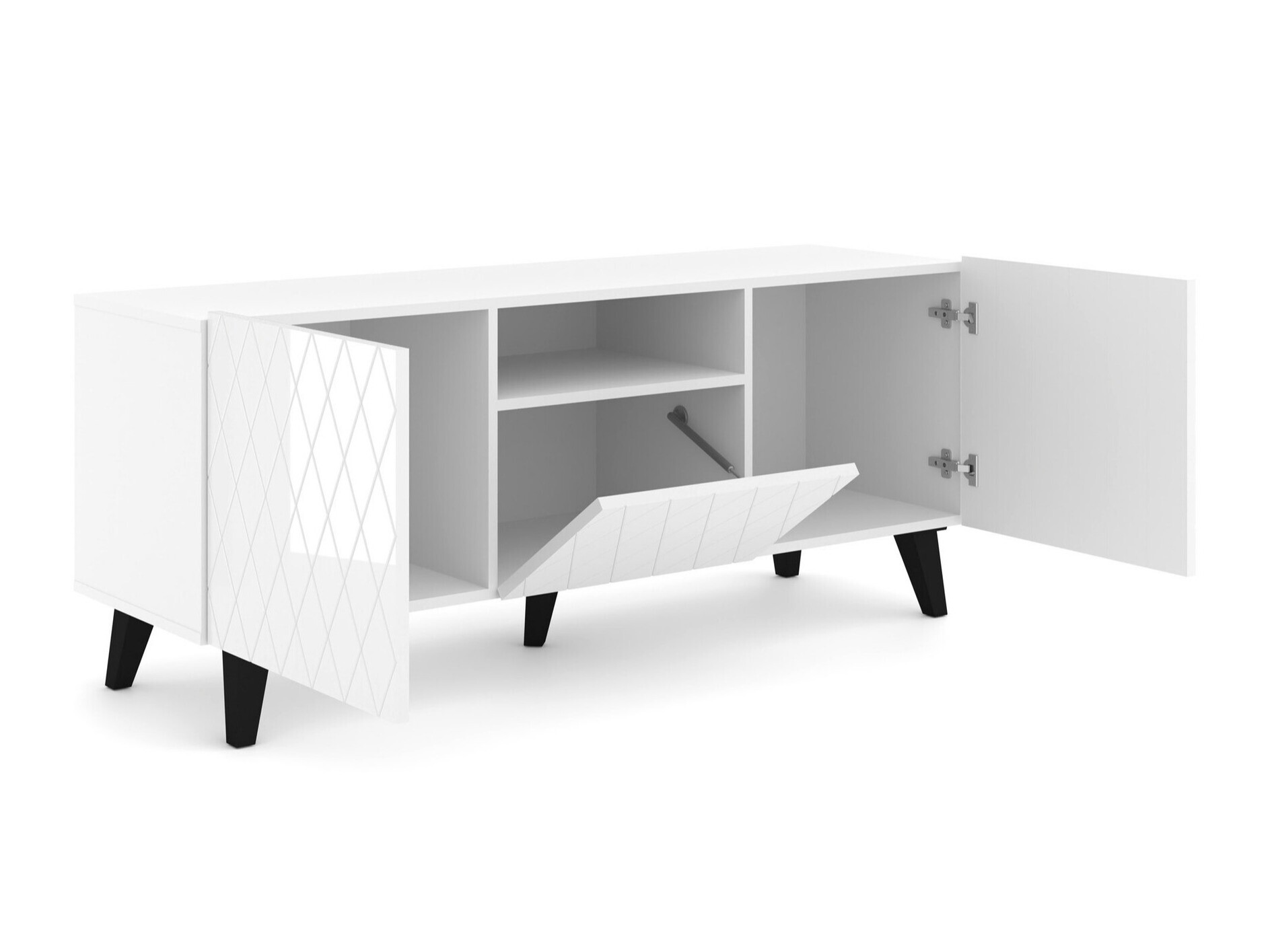 TV komoda Melmoro 105 (Sjajno belo + Crno)