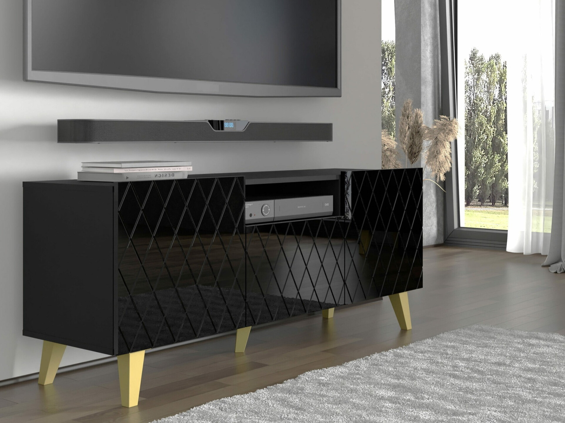 TV sto Melmoro 105 (Crna visoki sjaj + Zlatan)