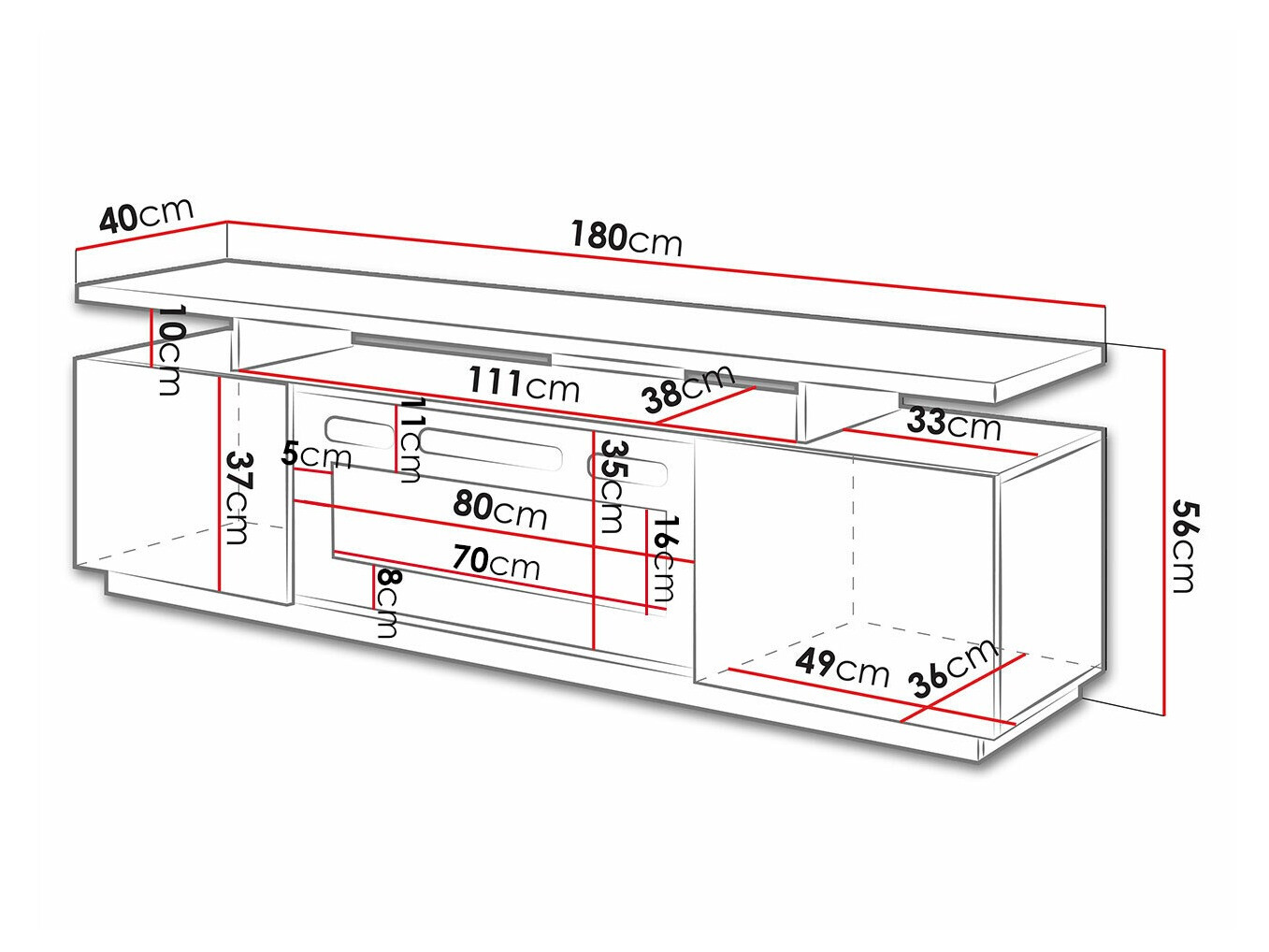 TV sto Charlotte 151 (Graphite + Sjajni grafit)