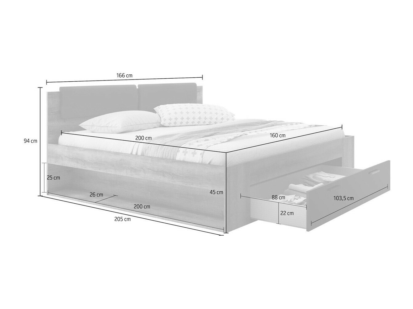 Krevet Levruvu 106 (Manastirski hrast + Crna visoki sjaj)