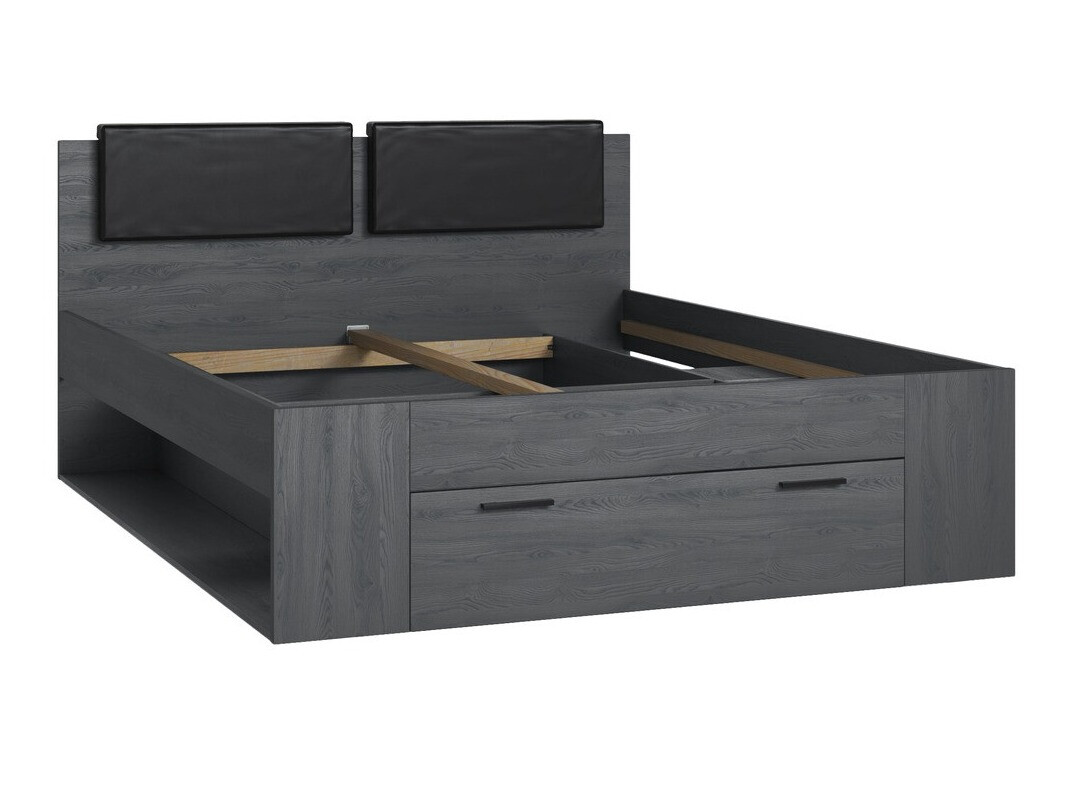 Krevet Levruvu 106 (Sivi hrast + Crno)