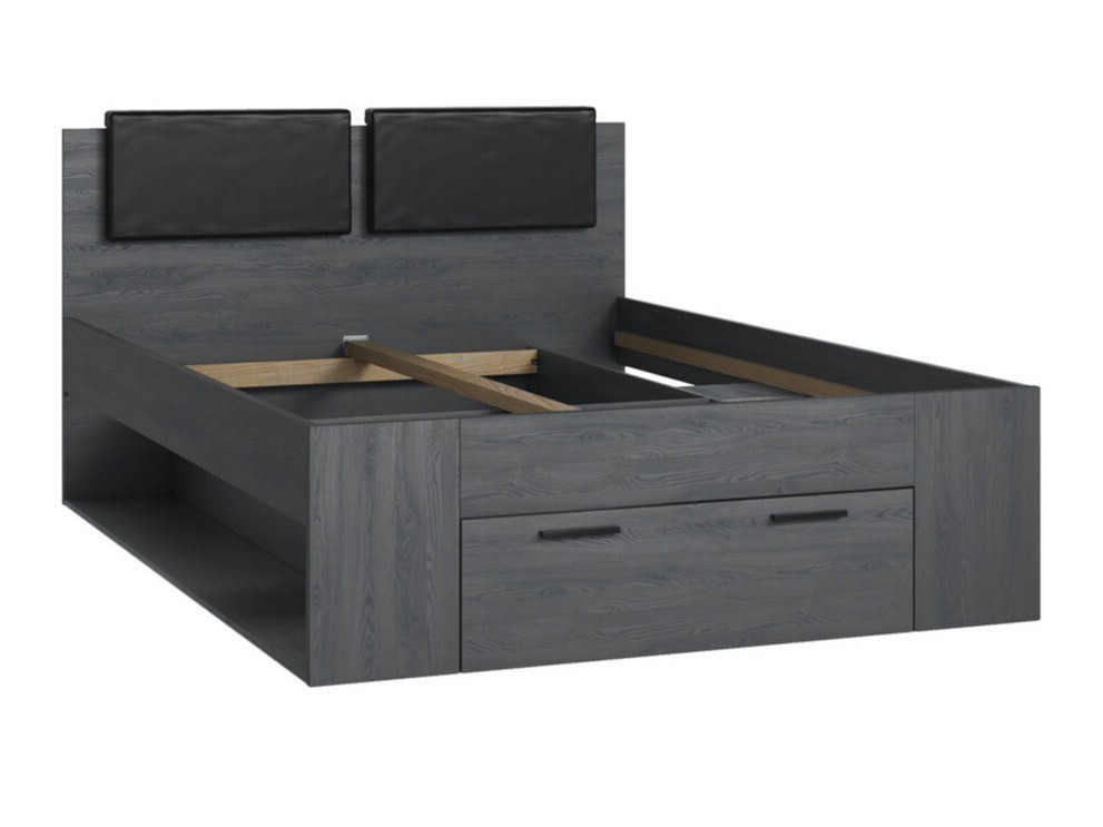 Krevet Levruvu 111 (Sivi hrast + Crno)