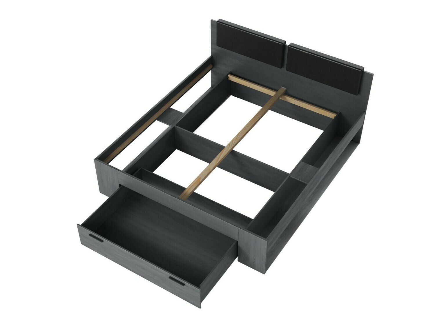 Krevet Levruvu 111 (Sivi hrast + Crno)