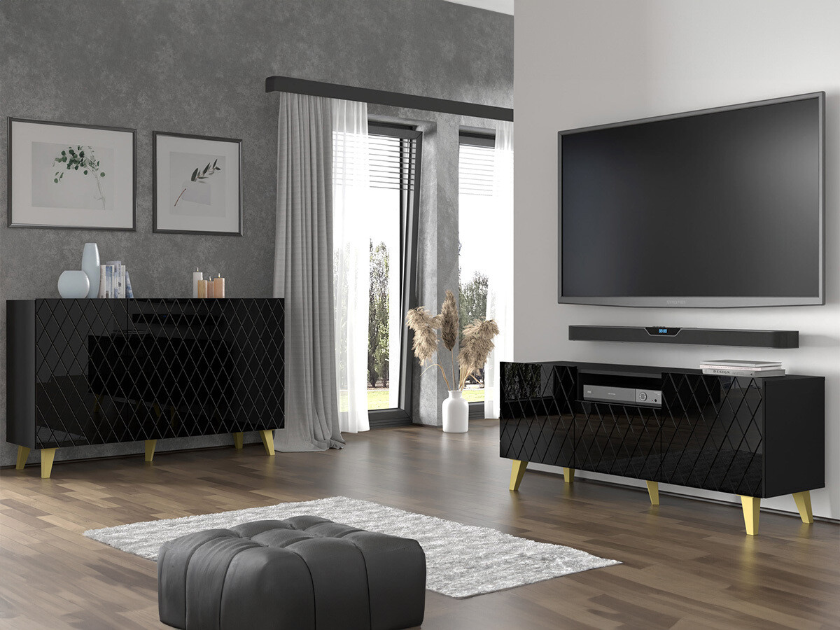 Ormarić Melmoro 104 (Crna visoki sjaj + Zlatan)