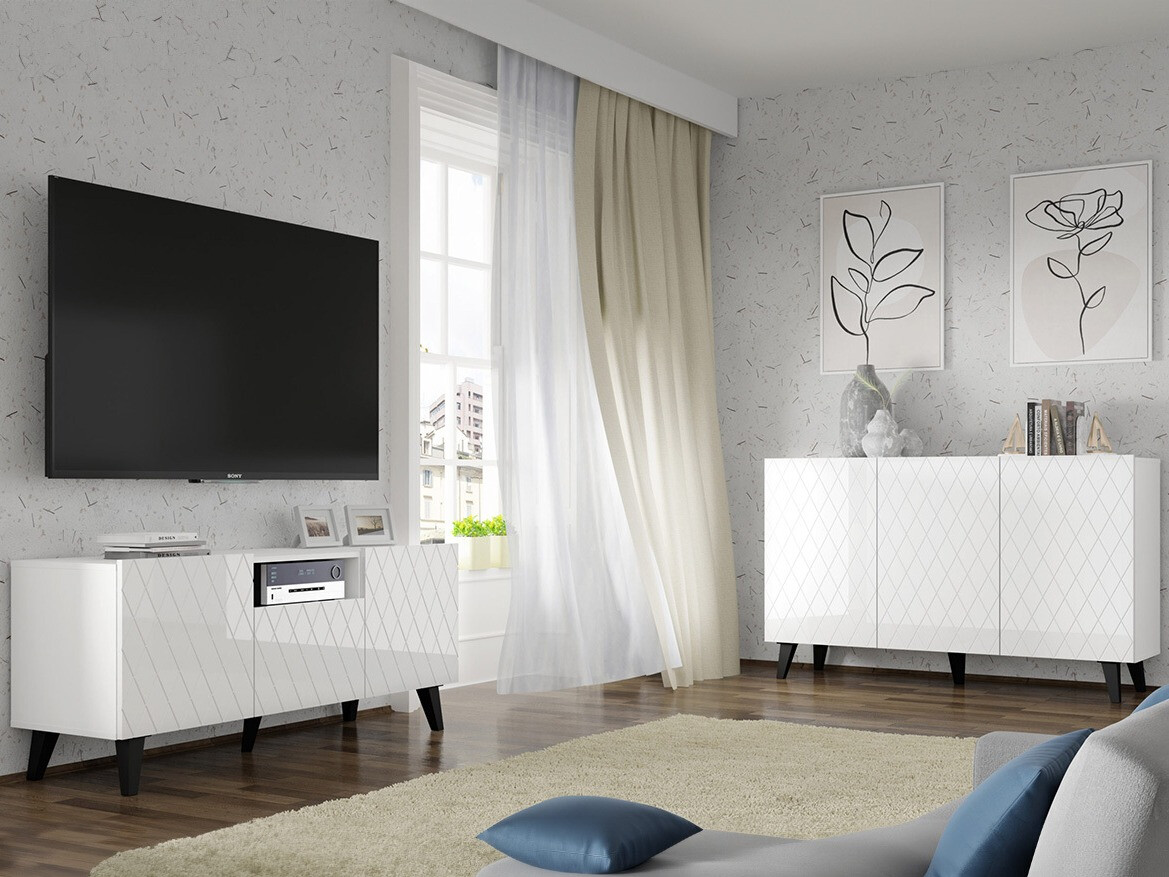 TV komoda Melmoro 105 (Sjajno belo + Crno)