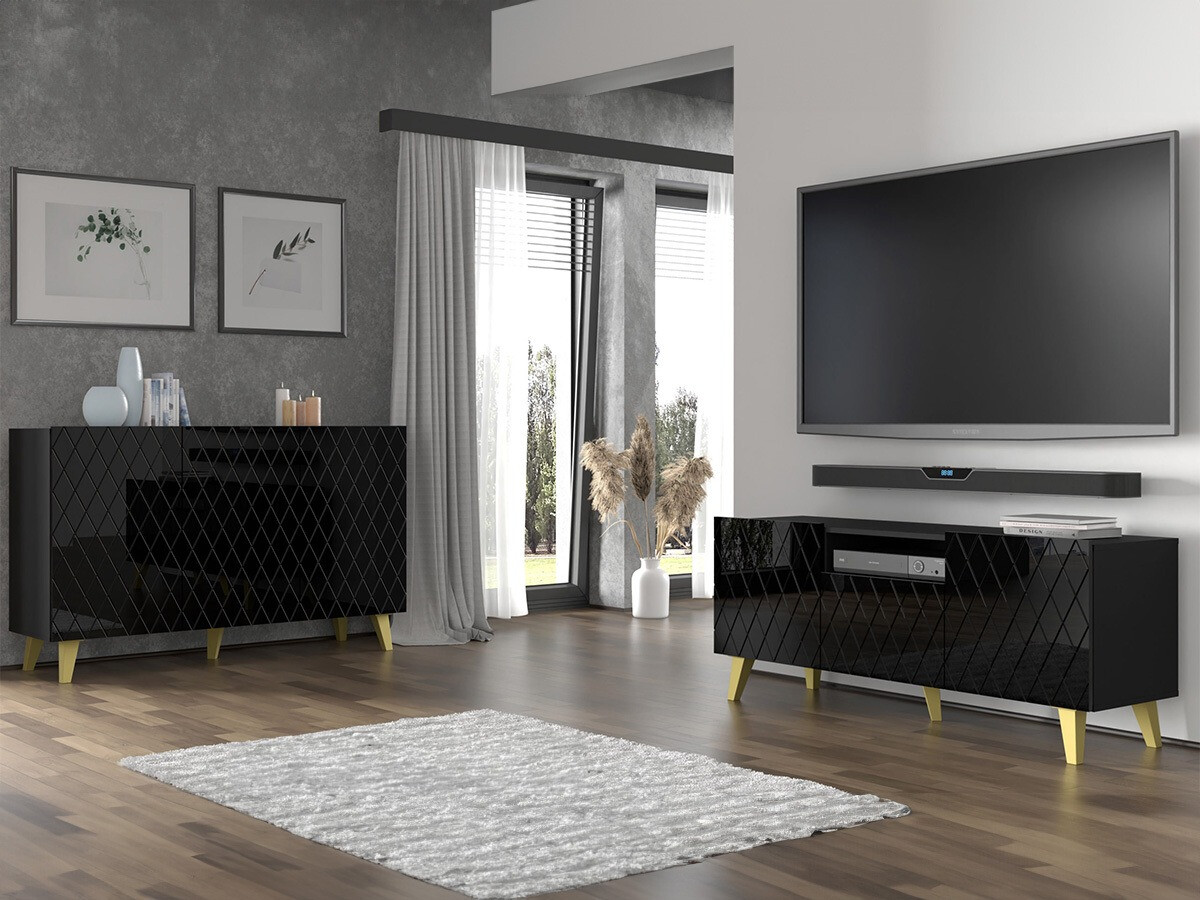 TV sto Melmoro 105 (Crna visoki sjaj + Zlatan)