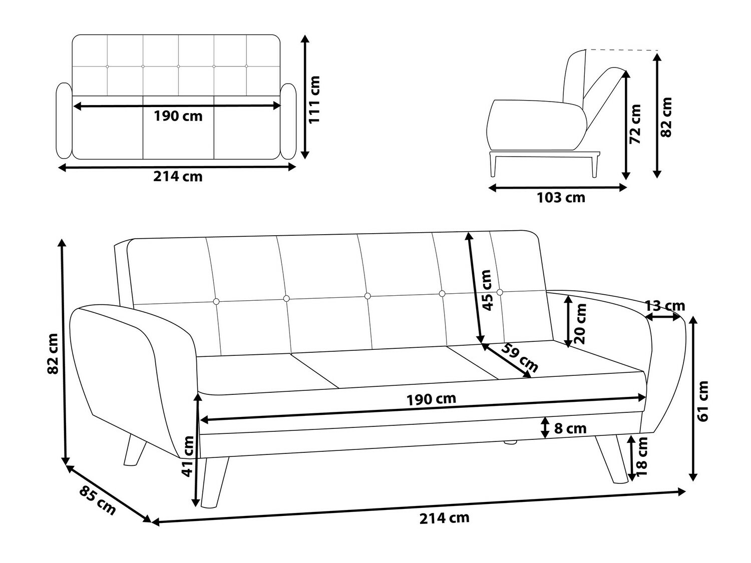 Sofa na razvlačenje Etlivi 102 (Sivo)