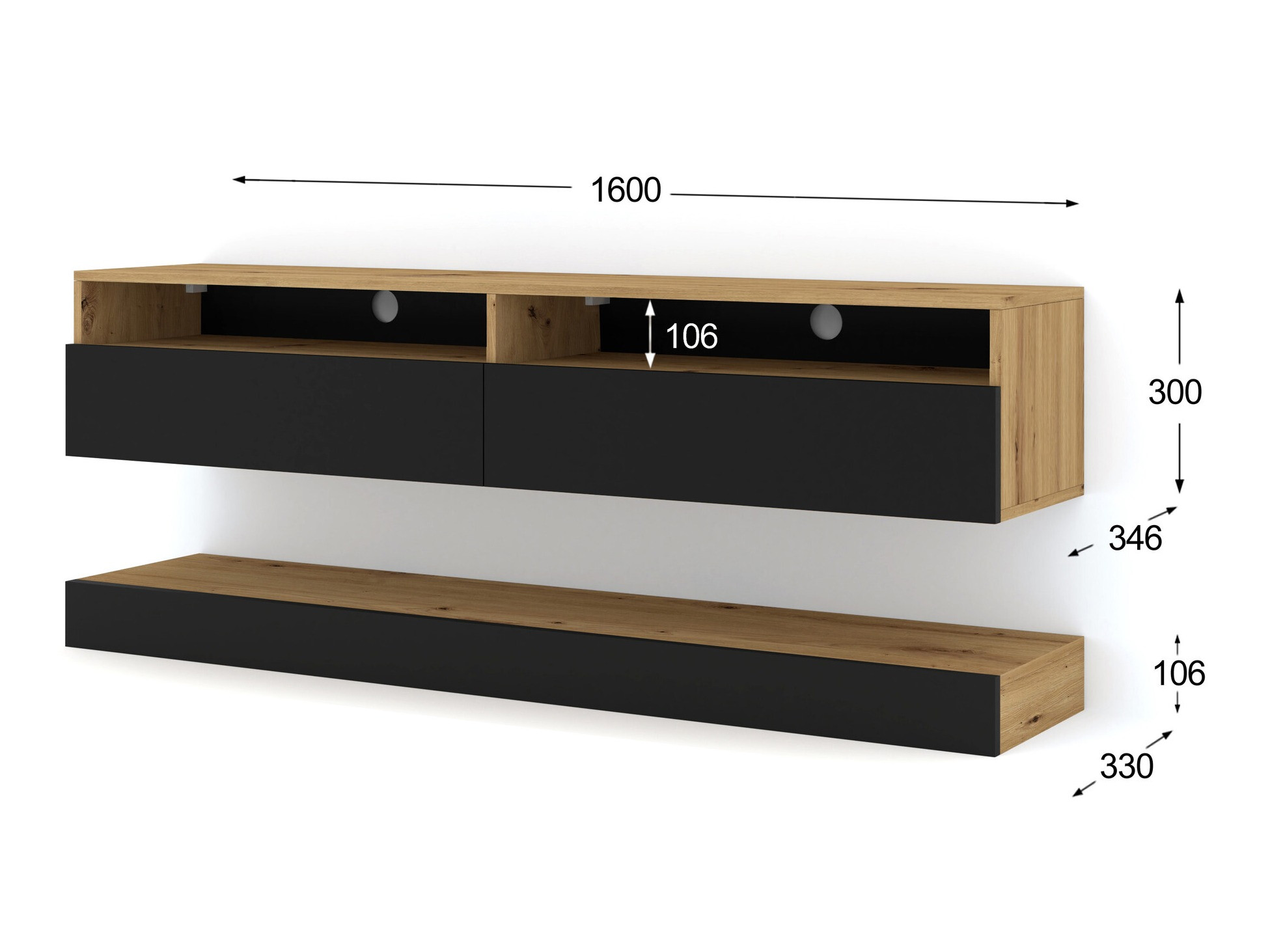 TV sto Buffalo 108 (Crno + Zanatski hrast)