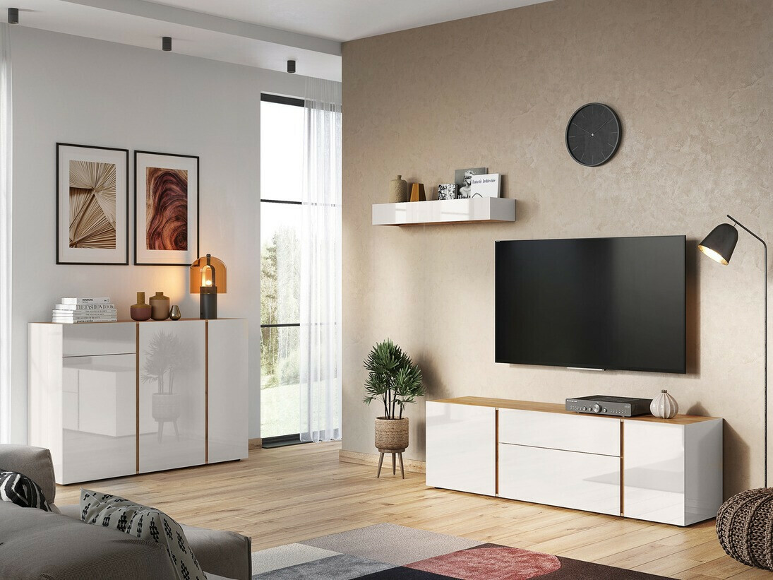 Komoda Sacramento 291 (Visoki sjaj Svetloosiva + Navarra hrast)