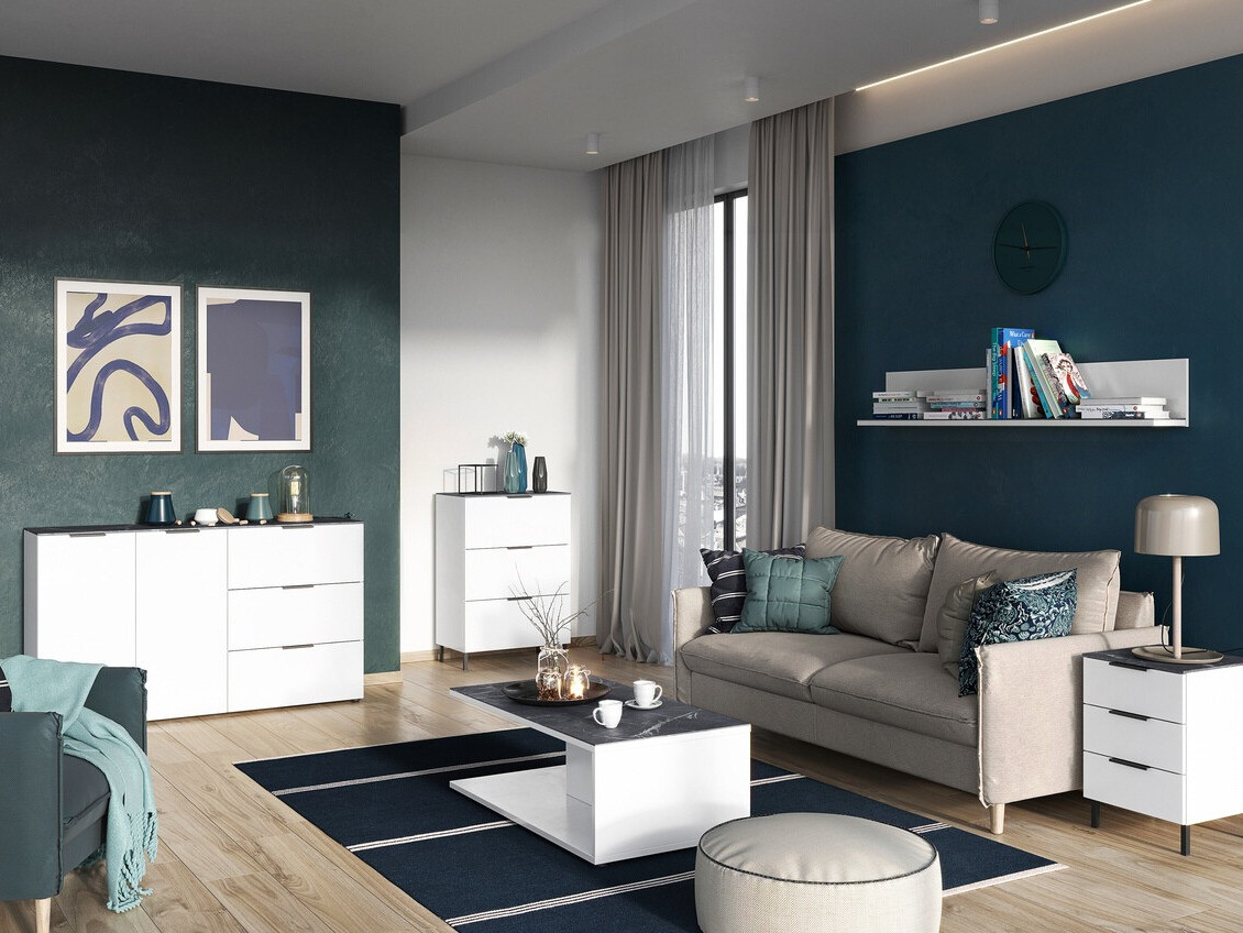 Stočić za kafu Revteno 109 (Belo + Crni mermer)