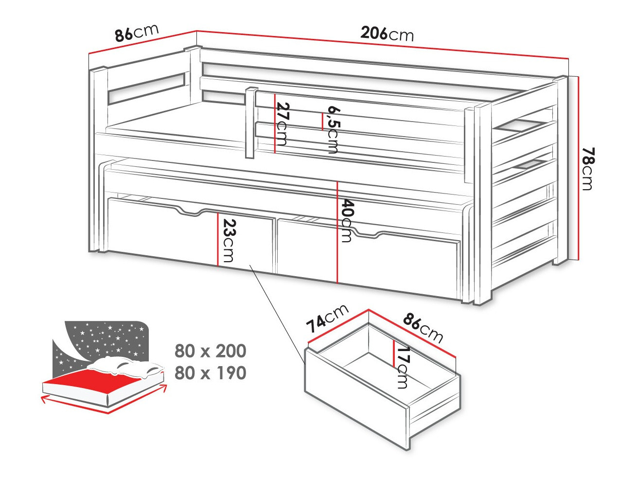 Krevet Vista 113 (Sivo)