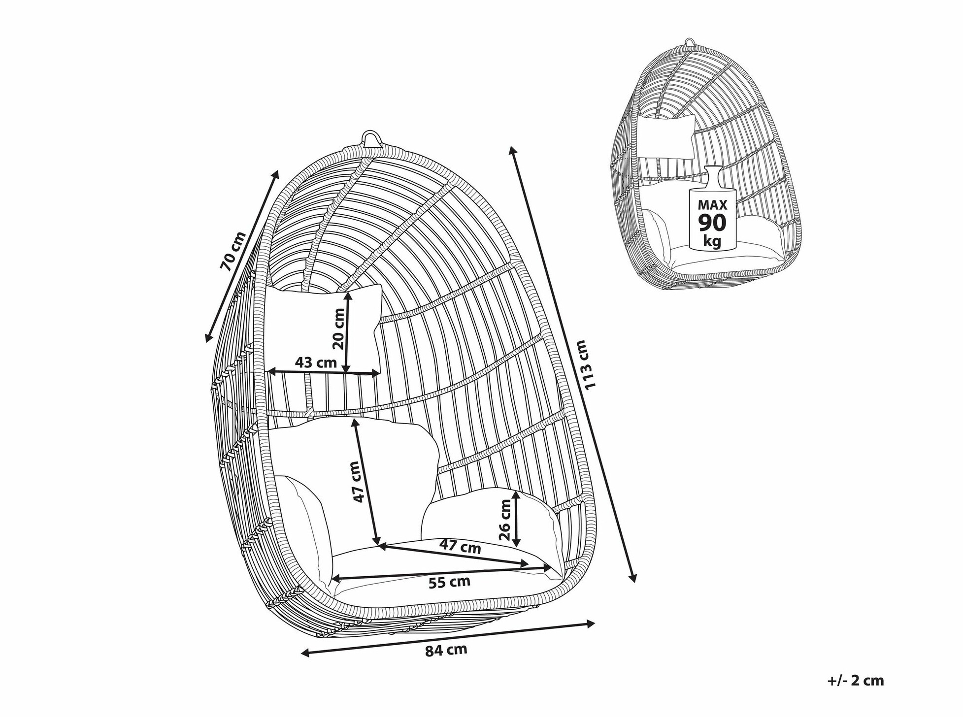 Viseća stolica Berwyn 1849 (Sivo)
