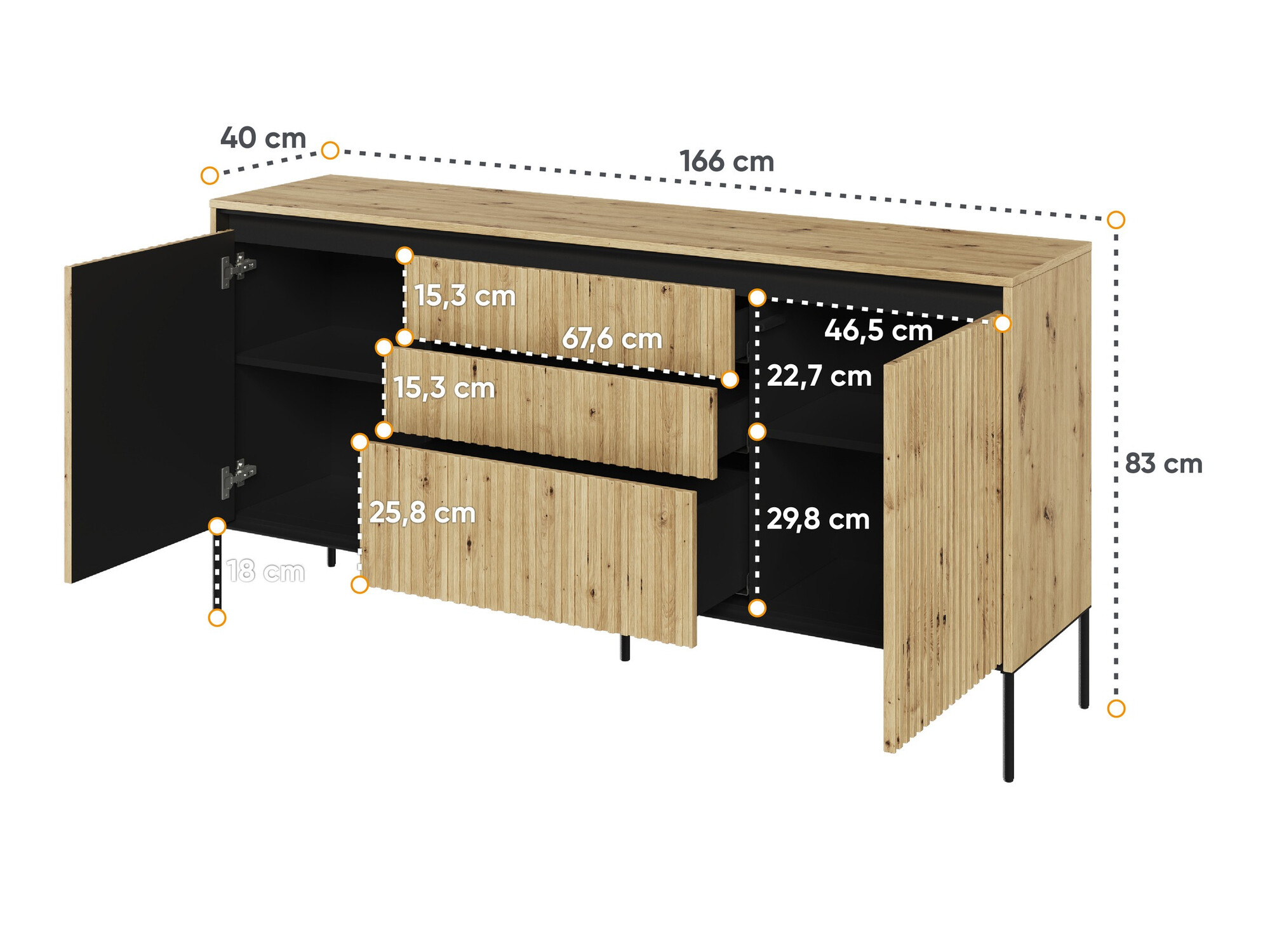 Komoda Fernolu 100 (Artisan hrast + Crno)
