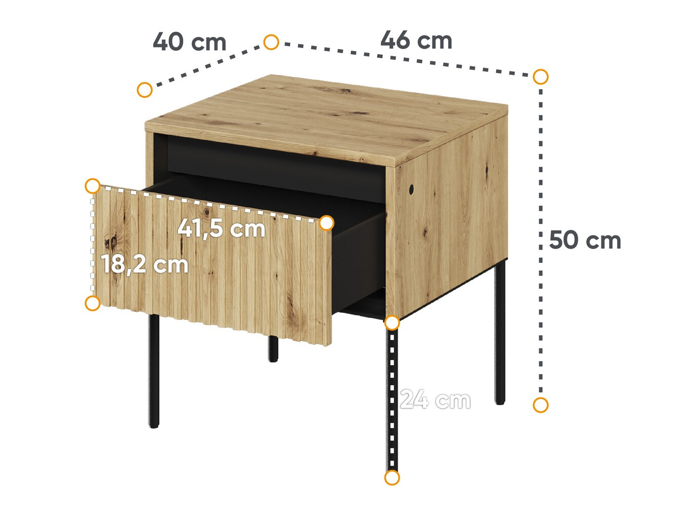 Noćni ormarić Fernolu 111 (Zanatski hrast + Crno)