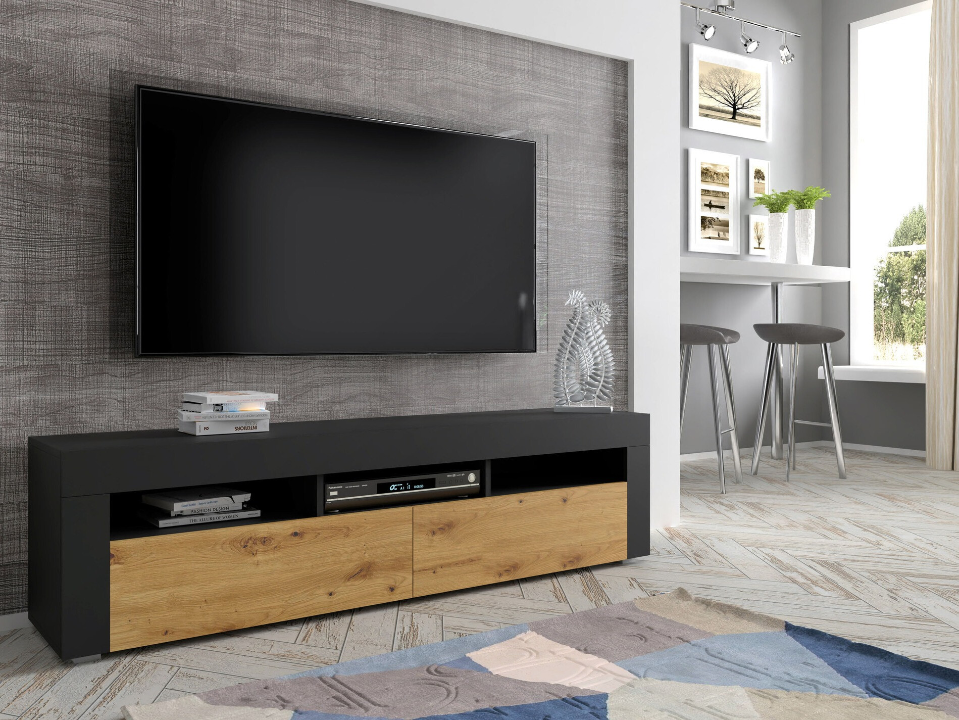 TV komoda Buffalo 149 (Crno + Artisan hrast)