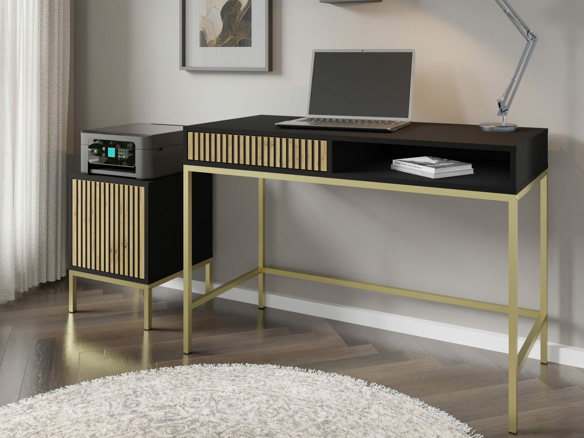 Kancelarijski sto Talsalu 104 (Crno + Artisan hrast)