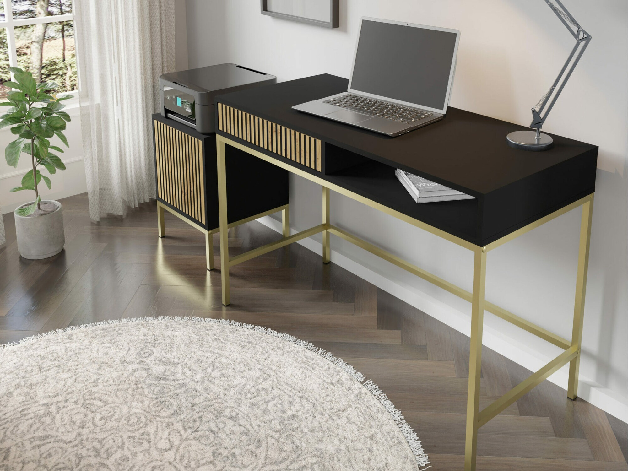 Kancelarijski sto Talsalu 104 (Crno + Zanatski hrast)